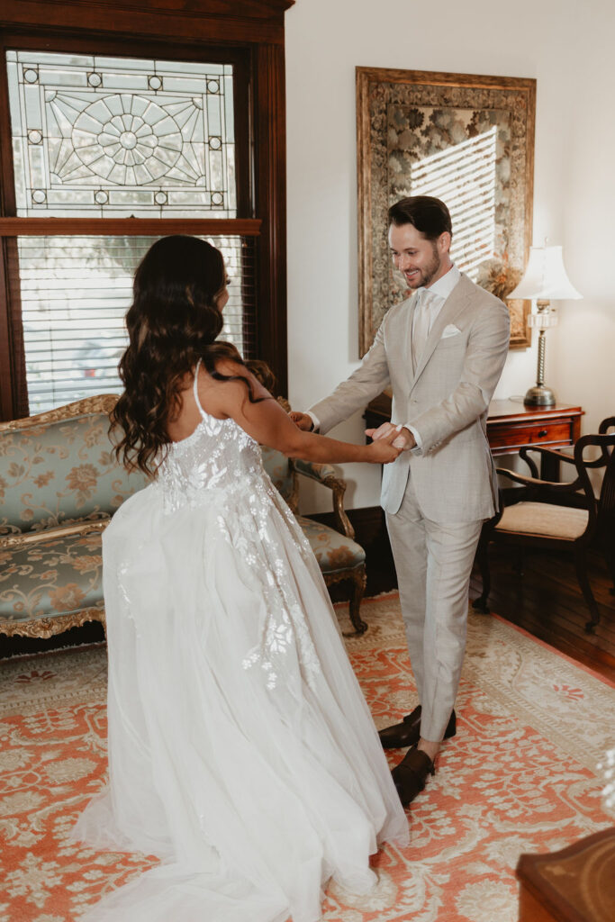 Bride and groom first look