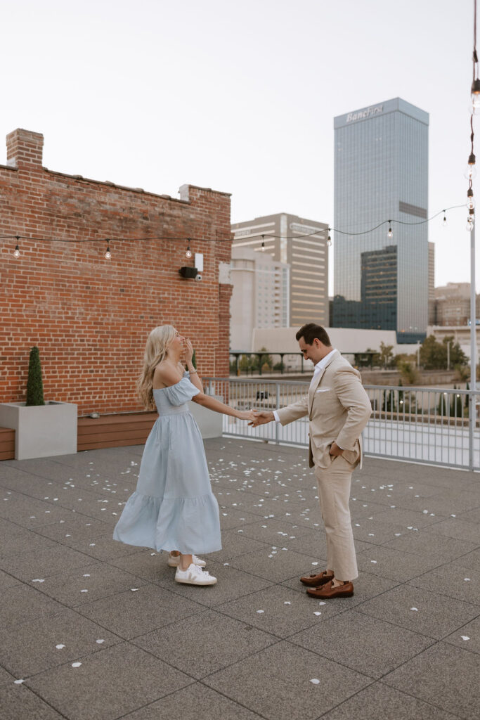 Man gets ready to drop to one knee for his surprise proposal