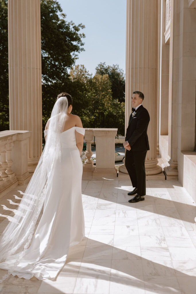 Bride and groom share their private first look at the Oklahoma Hall of Fame