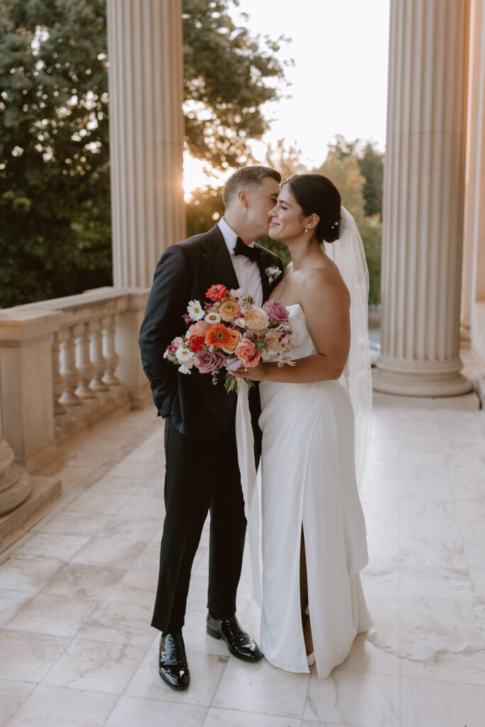 Bride and groom portraits on the front steps of Oklahoma Hall of Fame