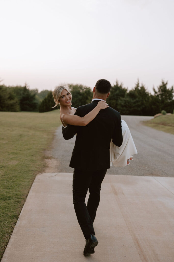 Sunset bride and groom portraits at The Range Wedding & Event Venue
