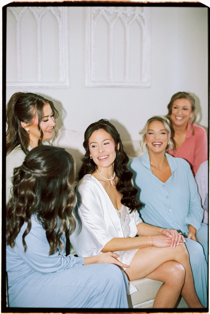 Film wedding photography of bridesmaids getting ready