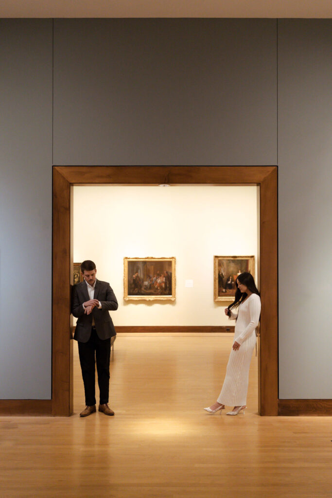 Art museum engagement photos in Oklahoma