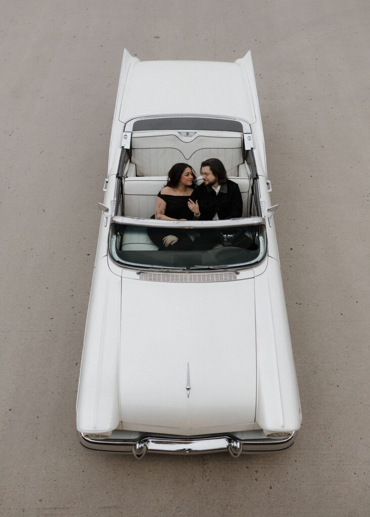 Vintage car engagement photos