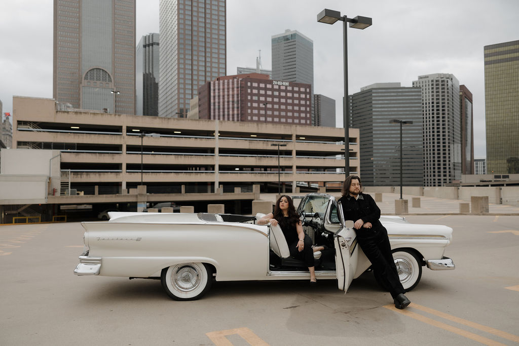 Vintage car engagement photos