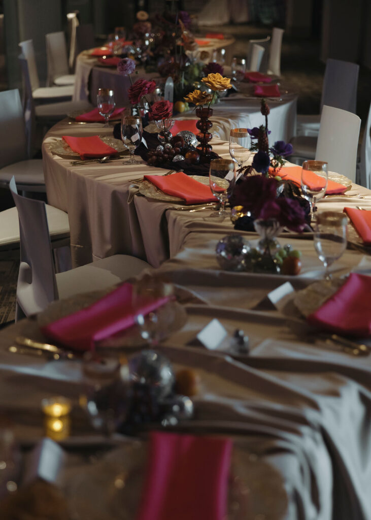 Colorful Summer Wedding reception tables at an OKC Wedding Venue