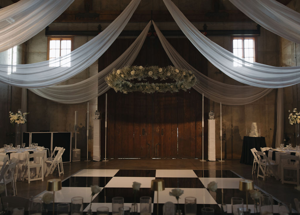 Black and white wedding reception at The Baumberhof in Oklahoma