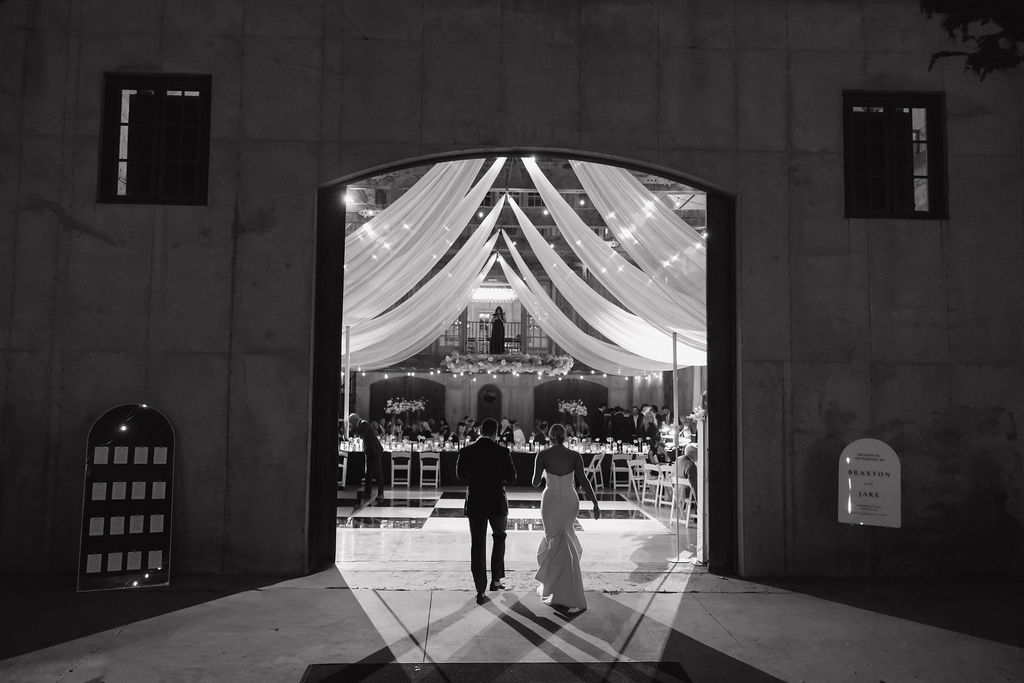 Black and white wedding reception at The Baumberhof in Oklahoma