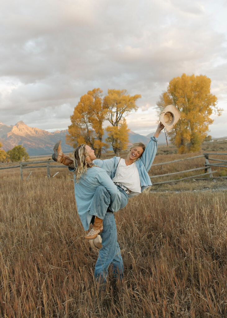 Playful engagement photos at Grand Teton National Park