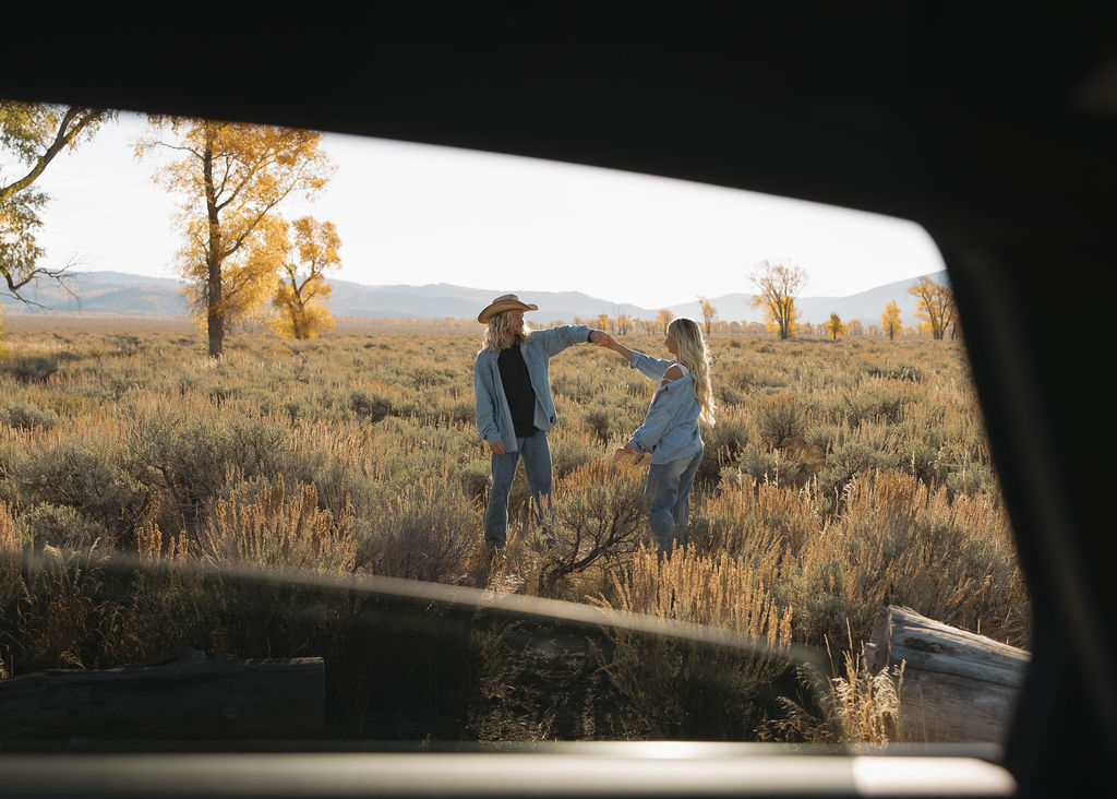 Playful engagement photos at Grand Teton National Park