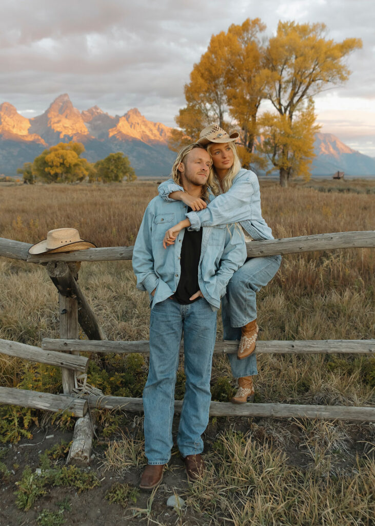 Fall Grand Teton engagement photos in Wyoming at sunrise