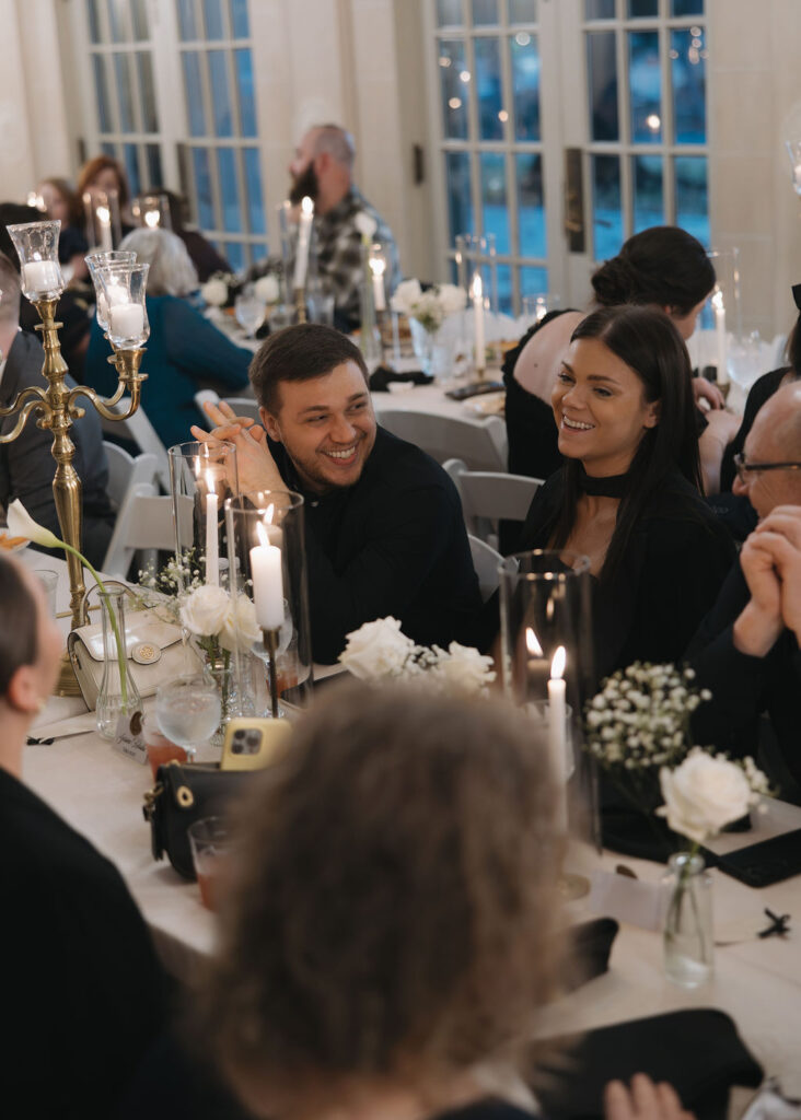 Old-money wedding reception inside The Mansion at Woodward Park