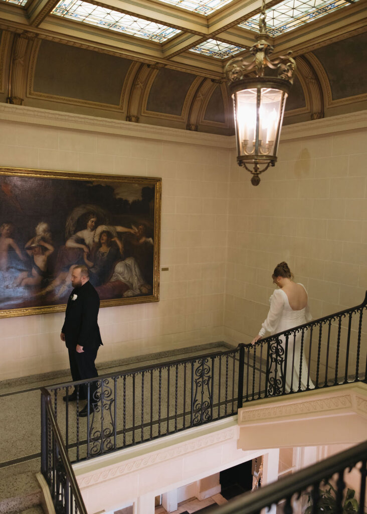 Vintage bride and groom photos in a historic mansion in Oklahoma