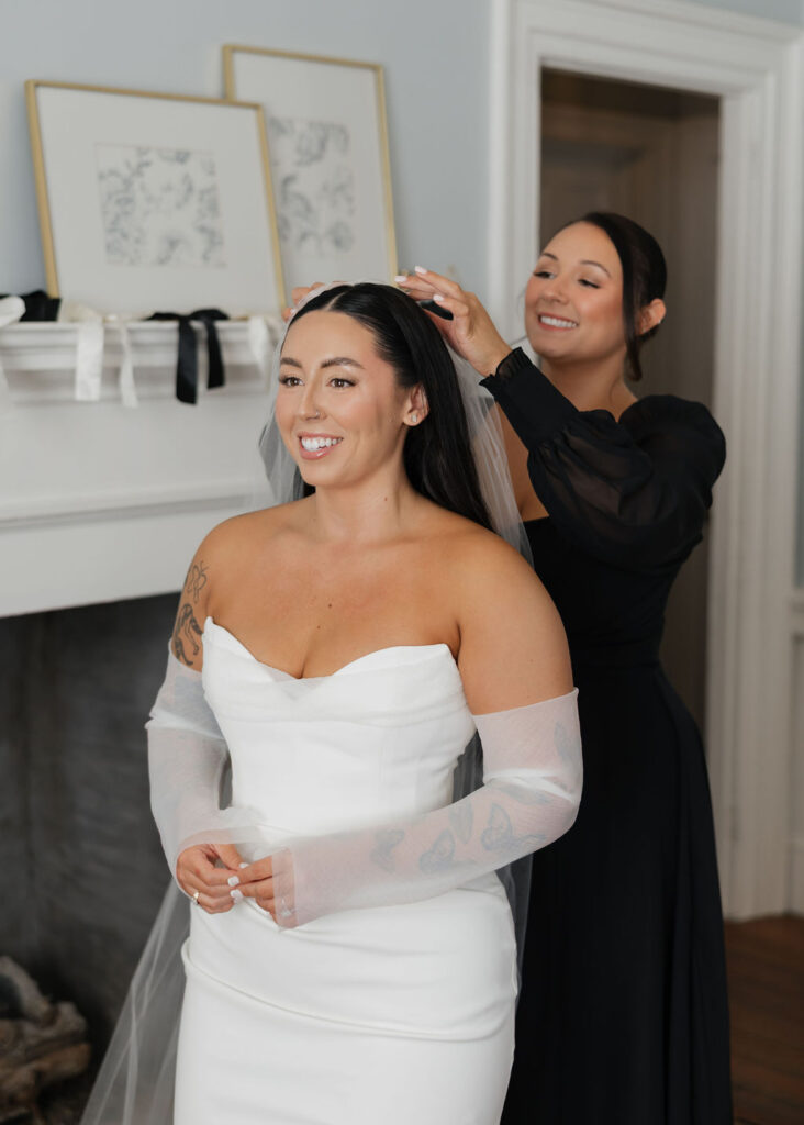 Bride getting ready for her wedding day at Gadsden House
