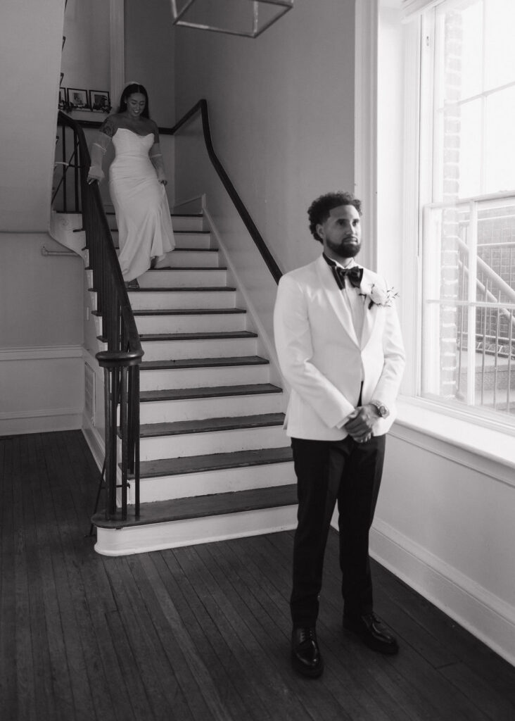 Bride and groom first look at Gadsden House