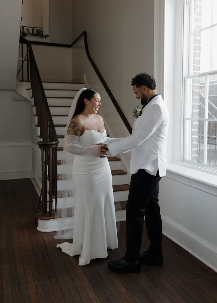 Bride and groom first look at Gadsden House