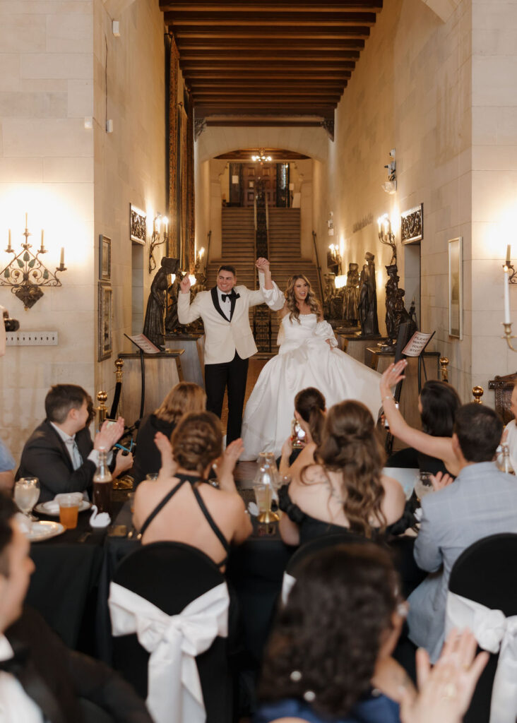 Marland Mansion wedding reception with classic black and white details