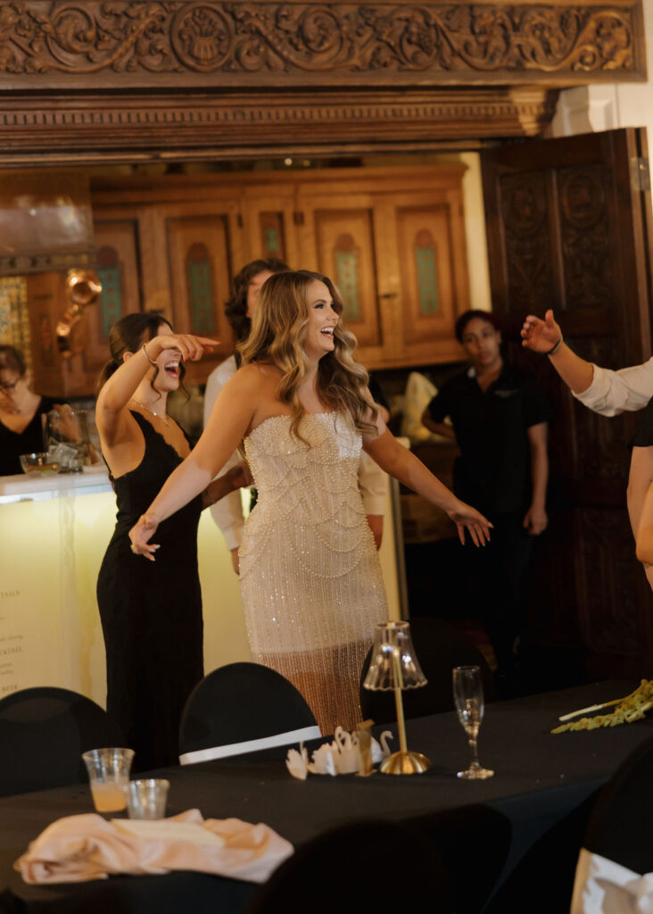 Marland Mansion wedding reception with classic black and white details