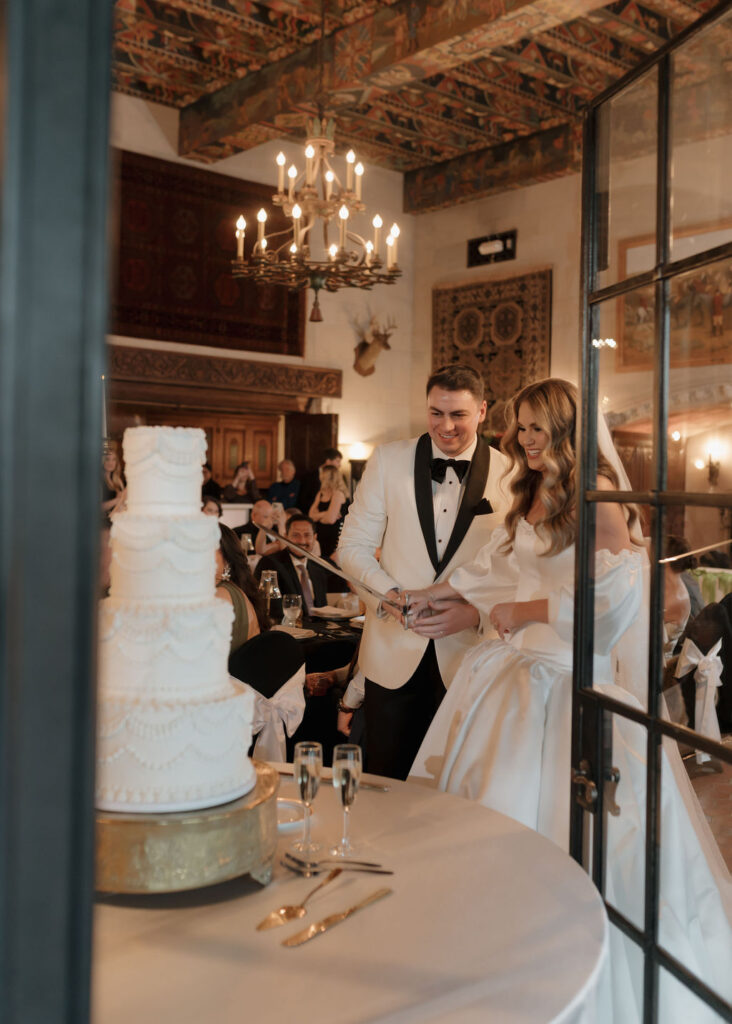 Marland Mansion wedding reception with classic black and white details