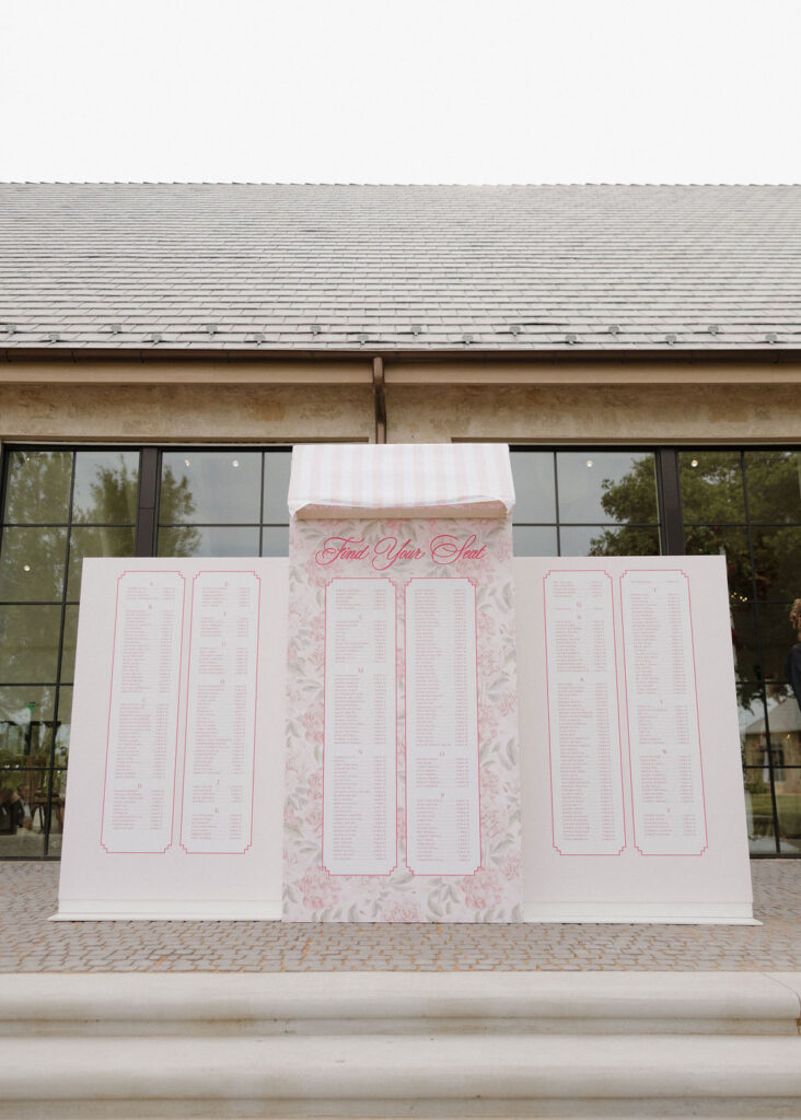 Pink wedding seating chart
