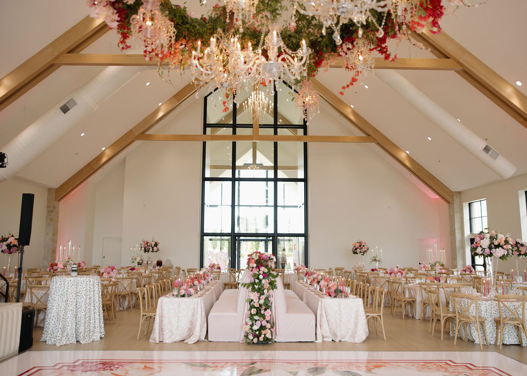 Pink designed wedding reception space in The Bower Venue