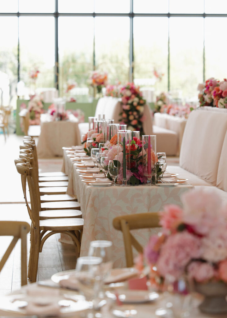 Pink luxury wedding table settings and centerpieces
