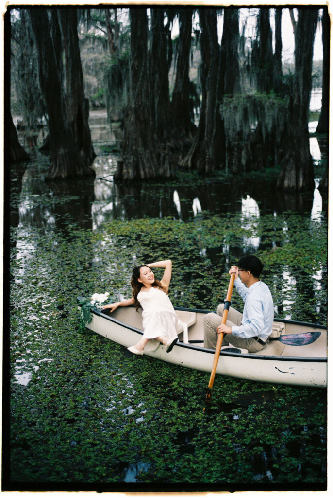 Moody lake engagement photos in Texas on 35mm film