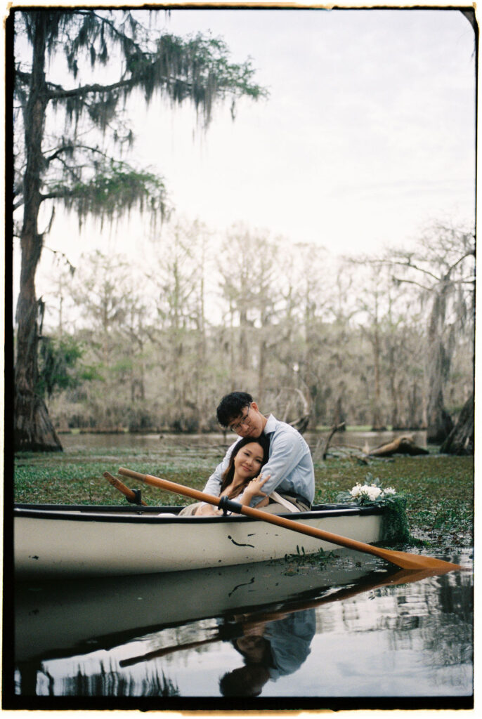 Moody lake engagement photos in Texas on 35mm film