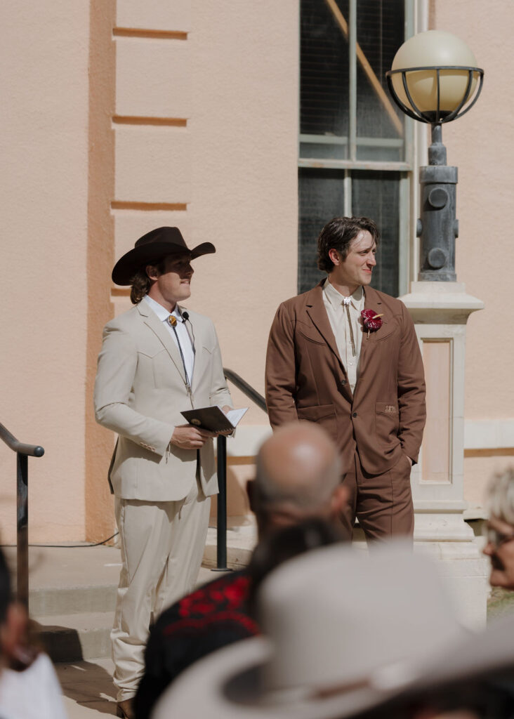 Emotional spring Texas micro wedding ceremony in Marfa