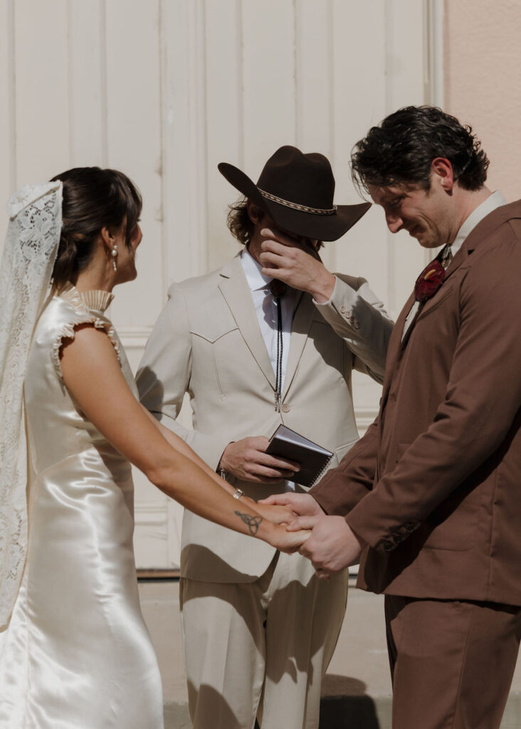 Emotional spring Texas micro wedding ceremony in Marfa