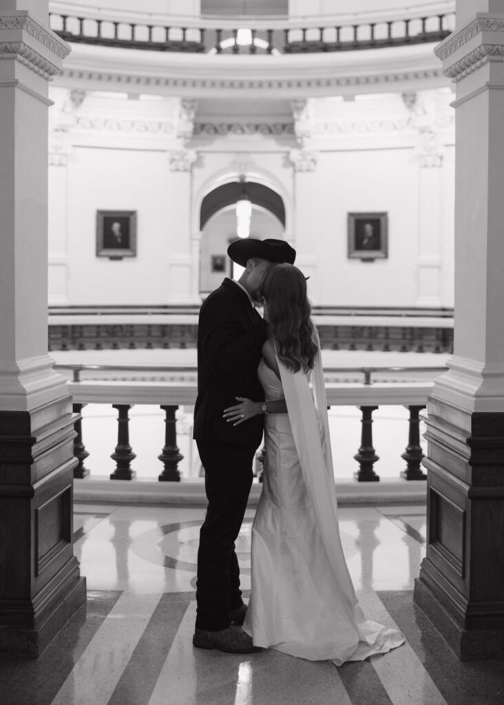 Texas State Capitol wedding ceremony with just bride, groom, and officiant