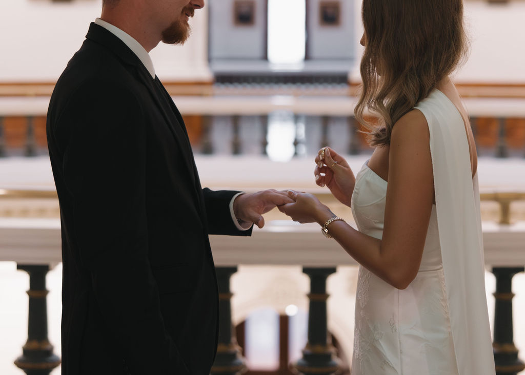 Texas State Capitol wedding ceremony with just bride, groom, and officiant