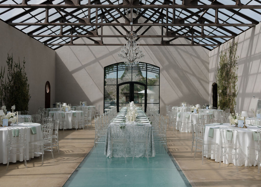 Oklahoma wedding reception decor inside The Conservatory at The Baumberhof