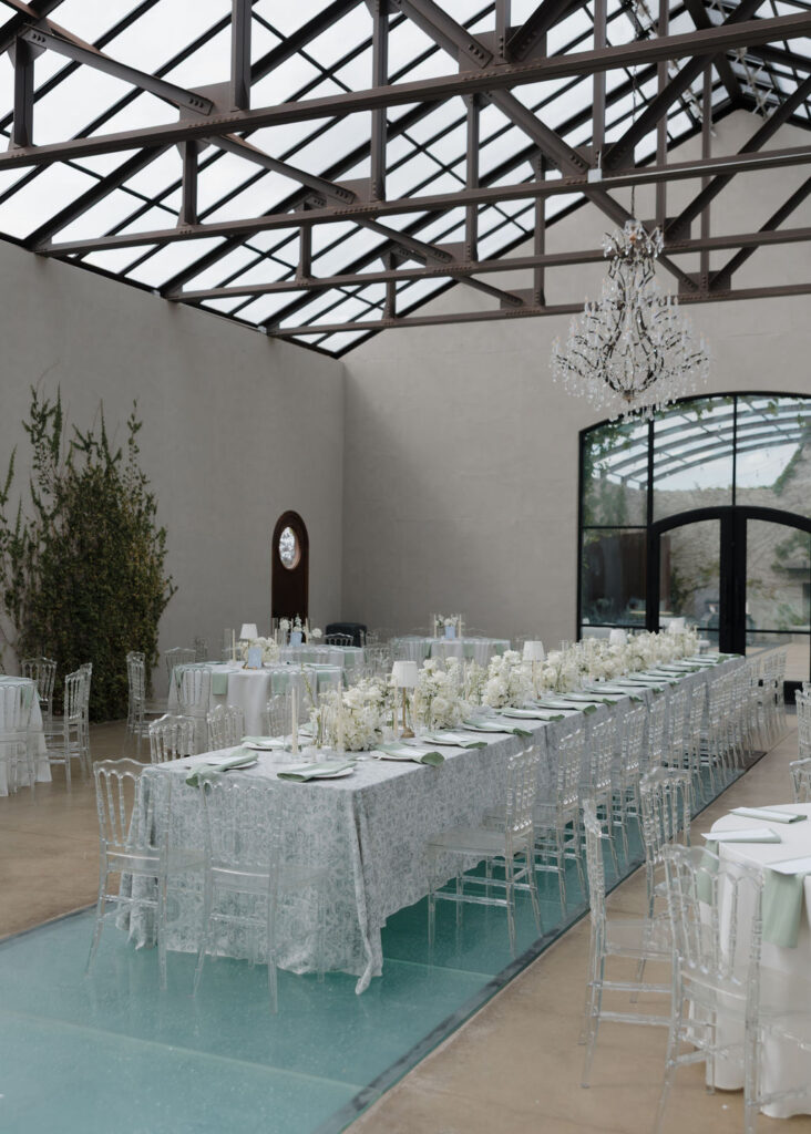Oklahoma wedding reception decor inside The Conservatory at The Baumberhof